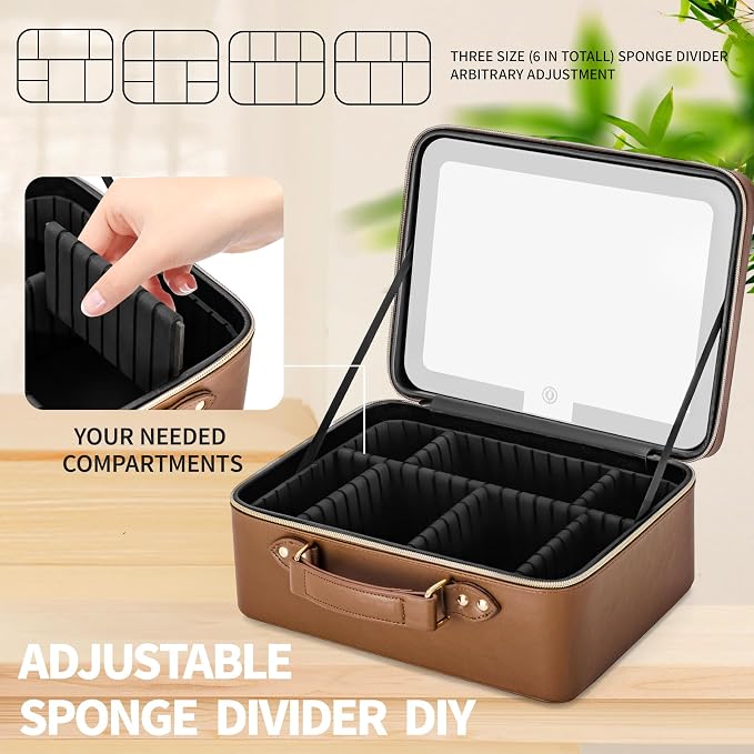 Makeup Bag with LED Mirror & Magnifier, Large Cosmetic Organizer Travel Makeup - Image 3