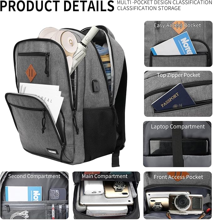 Grey Backpacks for Men, Backpack for School, School Backpack for Boys Teens - Image 2