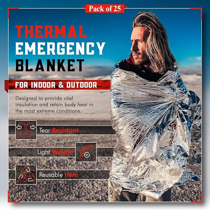 Mart Cobra Emergency Blanket 25-Pack Space Mylar Blankets Survival Gear and - Image 2