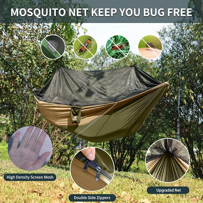 Camping Hammock with Net, Portable Lightweight Double Hammocks with Tree Straps - Image 3