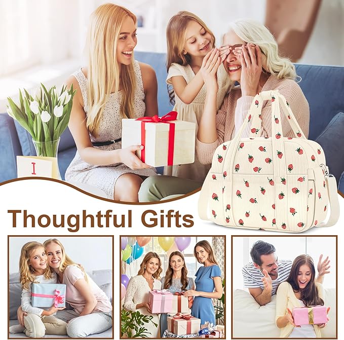 Corduroy Lunch Box Lunch Bag for Women Adults Men, Cute Strawberry Insulated - Image 9