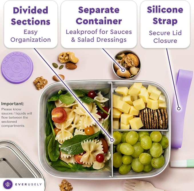 Everusely - Bento Box - Lavender, 60oz / 1.8 L - Stainless Steel Lunch Box - 3 - Image 4