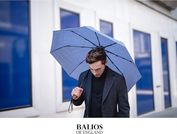 Balios Travel Umbrella Luxurious Golden Hardwood Handle Auto Open & Close - Image 6