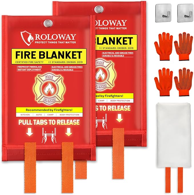 ROLOWAY Emergency Fire Blanket for Home and Kitchen, Fire Blankets Emergency by ROLOWAY