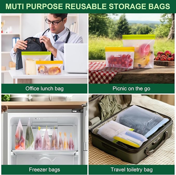 SPLF 10 Pack Stand-Up Reusable Food Storage Bags Dishwasher Safe, BPA Free - Image 6