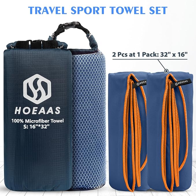 HOEAAS 2 Pack Microfiber Camping Towels, Quick Dry Towel, Super Absorbent Ultra - Image 2