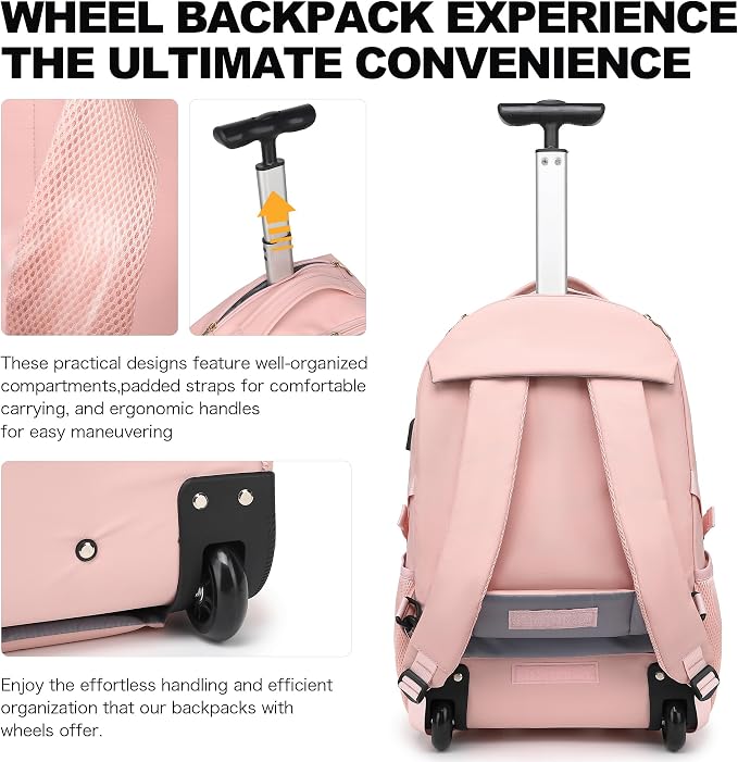 Boavan Rolling Backpack for Women, 17.3 Inch Wheeled Laptop Backpack, Large - Image 5