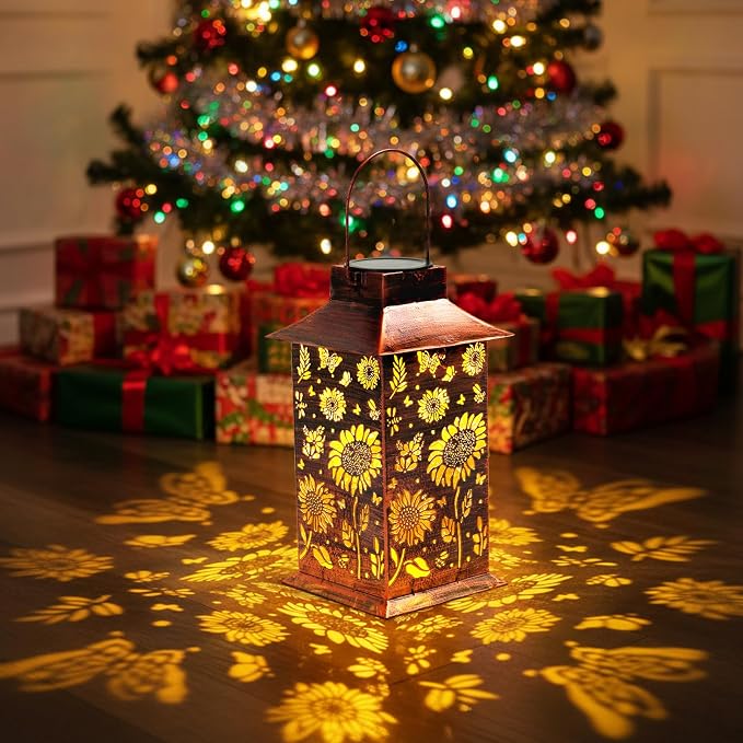 Homemory Sunflower Solar Lanterns Waterproof, Metal Hanging Hollowed-Out Metal - Image 4