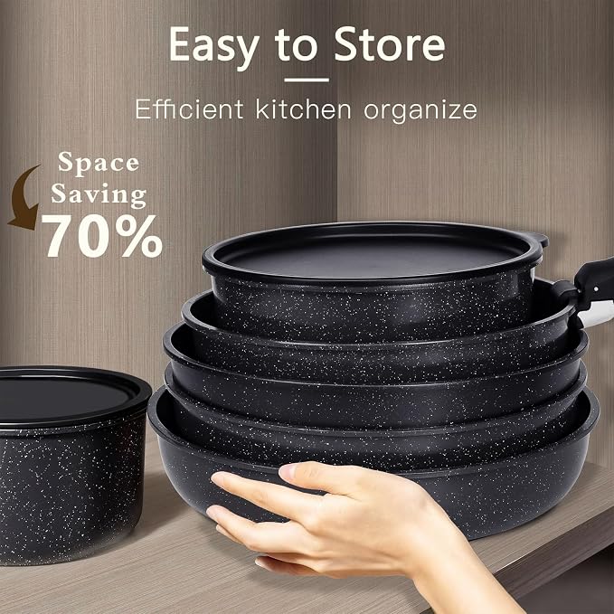 GiPP Ceramic Pots and Pans Set Non Stick, 11 Piece Nonstick Detachable Handle - Image 3