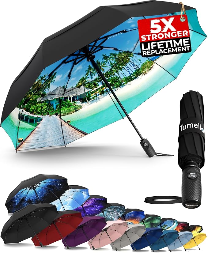 TUMELLA Strongest Windproof Travel Umbrella, Small Strong but Light Portable by Tumella