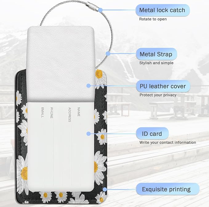 Daisies Luggage Tags, 2 Pack Luggage Tag, Leather Privacy Cover ID Label - Image 3