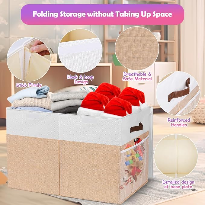 Large Toy Storage Box with Lid, Collapsible Sturdy Toys Storage Organizer Chest - Image 4