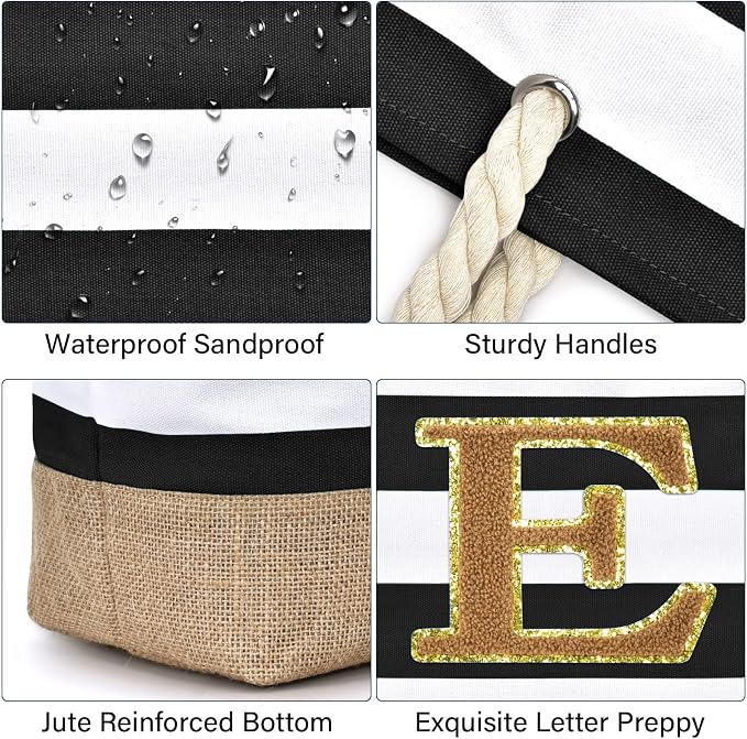 Becokan Beach Bag Initial Beach Tote - Image 2