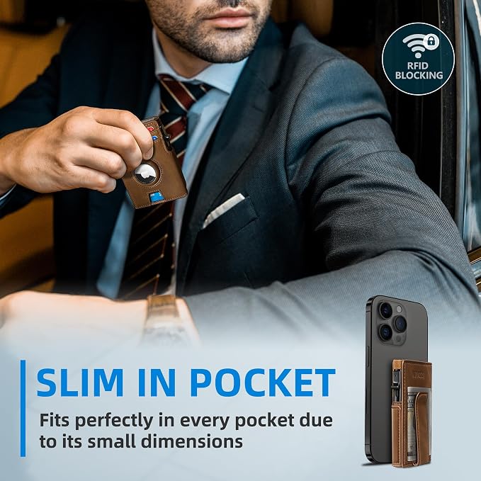 Airtag Wallet for Men, with Money Clip 10 Cards Metal Case Smart Slim Pop Up - Image 6
