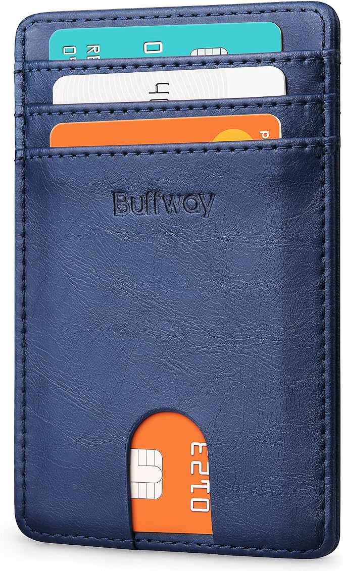 Buffway Mens Slim Wallet, Minimalist Thin Front Pocket Leather Credit Card by Buffway