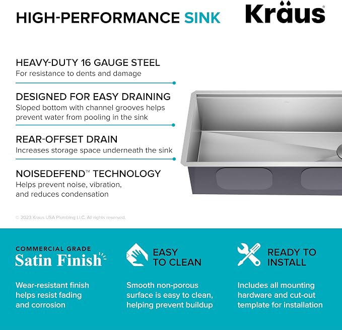 KRAUS Kore 36-Inch Undermount Workstation 16 Gauge Single Bowl Stainless Steel - Image 11