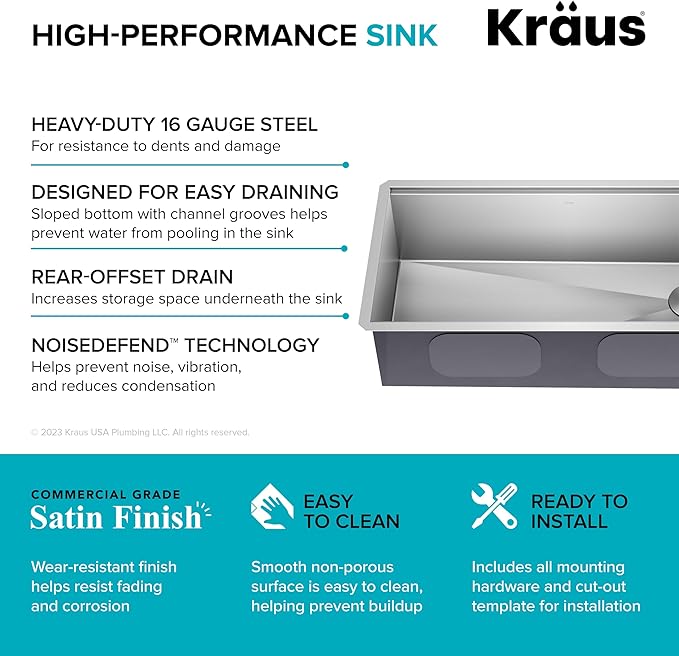 KRAUS Kore 36-Inch Undermount Workstation 16 Gauge Single Bowl Stainless Steel - Image 6