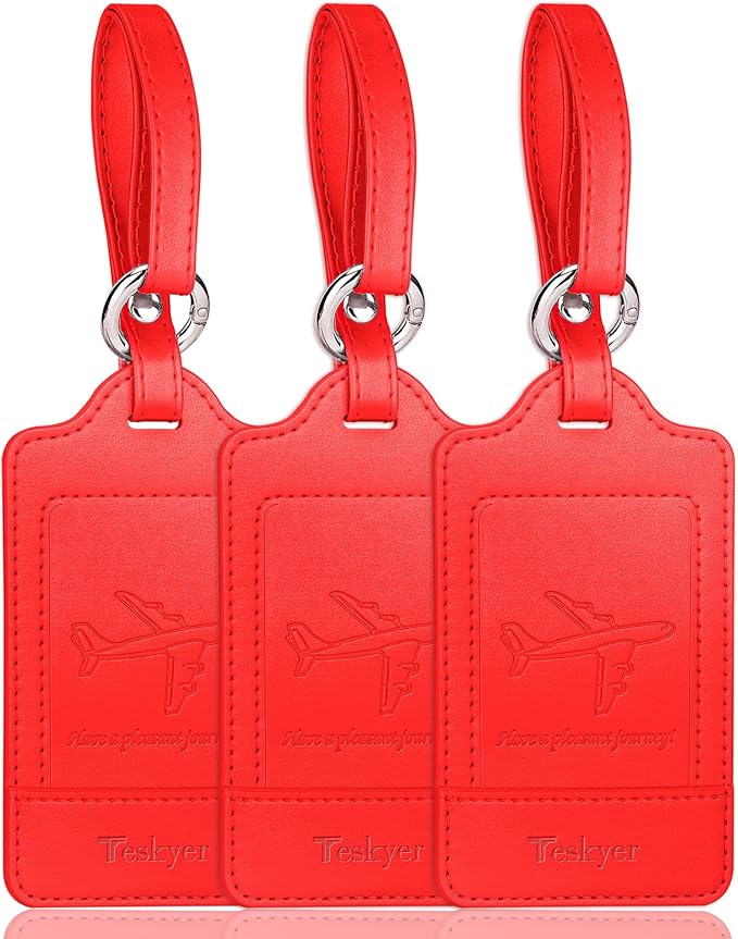 Teskyer Luggage Tags, 3 Pack Premium PU Leather Luggage Tags by TESKYER