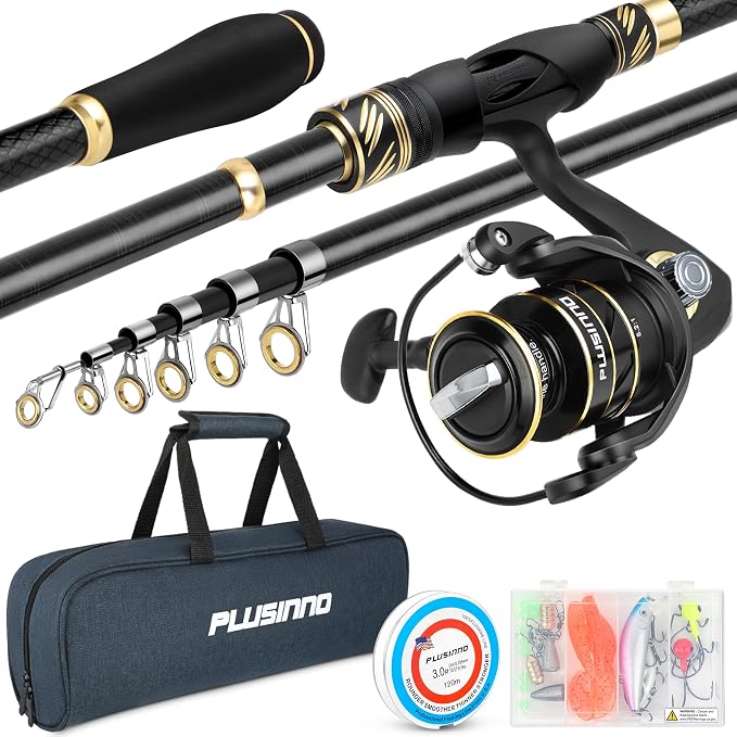 PLUSINNO Fishing Pole, Fishing Rod and Reel Combo, Telescopic Fishing Rod Kit by PLUSINNO