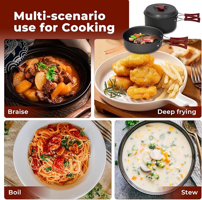Bulin 24/13/11/8/4 PCS Camping Cookware Mess Kit Lightweight Backpacking - Image 6