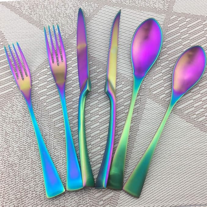 Rainbow Silverware Set, 6-Piece Stainless Steel Flatware Set Service by Uniturcky