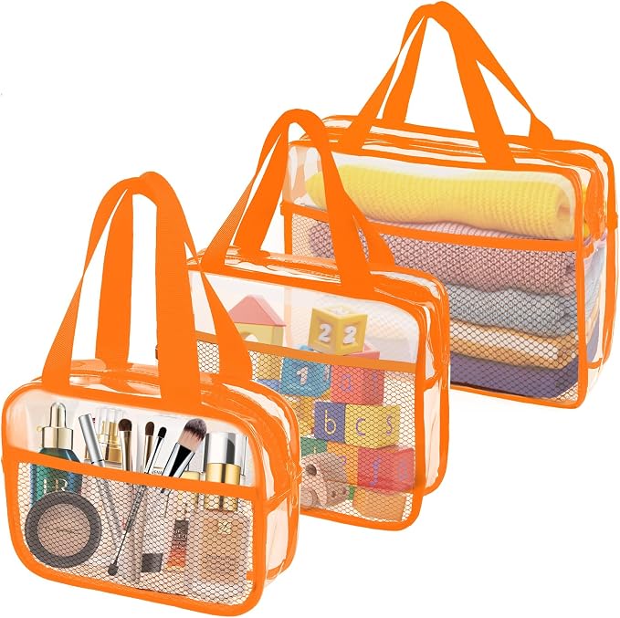 XEWEA Clear Travel Toiletry Bags, 3 Pack TSA Approved Transparent Makeup Bag by XEWEA