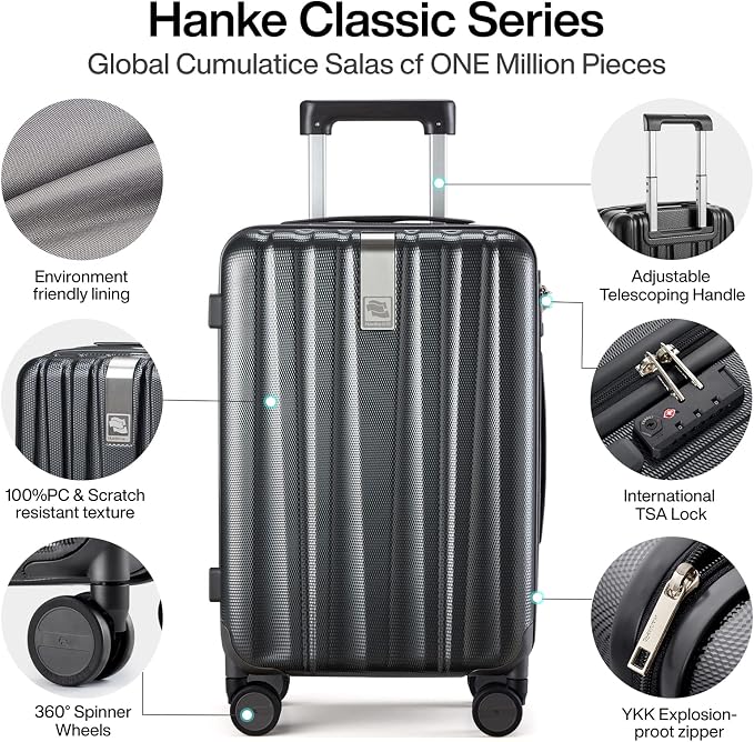 Hanke 20 Inch Carry On Luggage 22x14x9 Airline Approved Lightweight PC Hard - Image 3