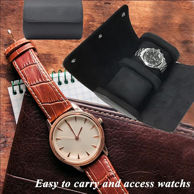 Watch Travel Case, Luxury Leather Watch Roll 2 Slot Organizer Box, Jewelry - Image 3
