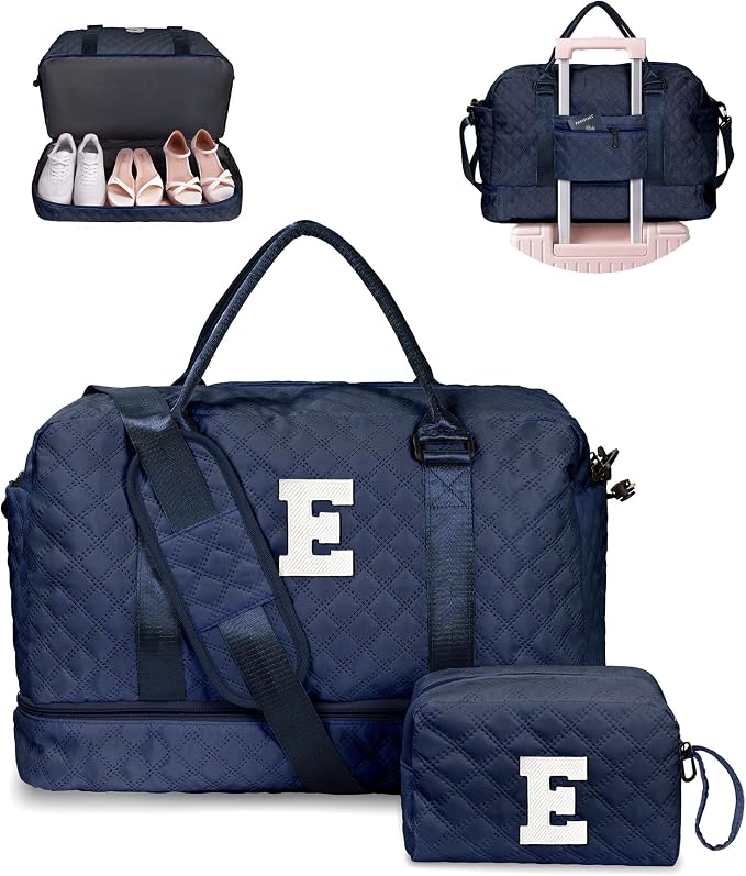 Initial Duffle with Shoe Compartment, Personalized Weekender Bag with Shoulder by Vogewood