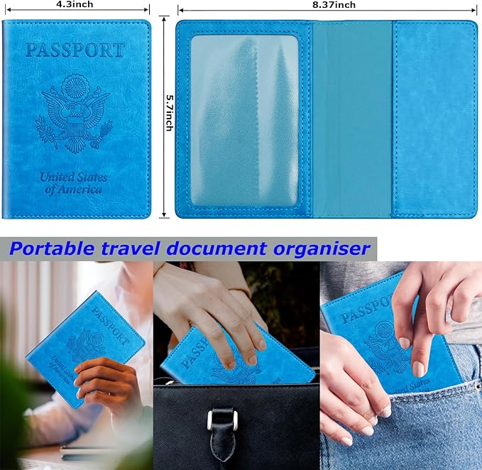 Sky Blue & Red Passport Holder Wallet Cover Case - Image 2