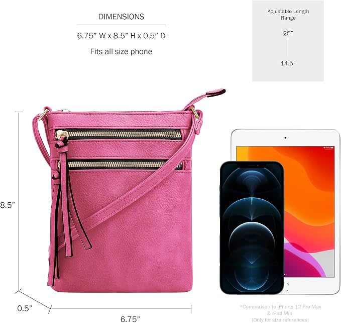 DELUXITY | Crossbody Purse Bag | Functional Multi Pocket Double Zipper Purse | - Image 3