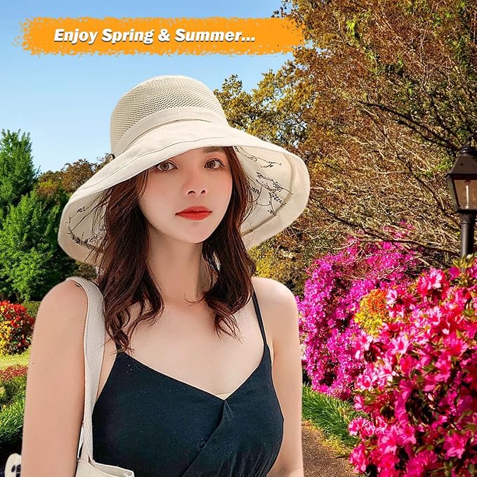 Women Wide Brim Sun Hats Metal Wired Edge Summer UV Protection Beach Fishing Hat - Image 4