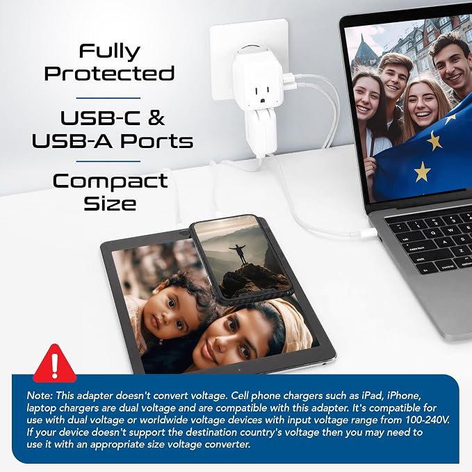 Ceptics International Power Plug Adapter Travel Set, 20W PD & QC, Safe Dual USB - Image 3