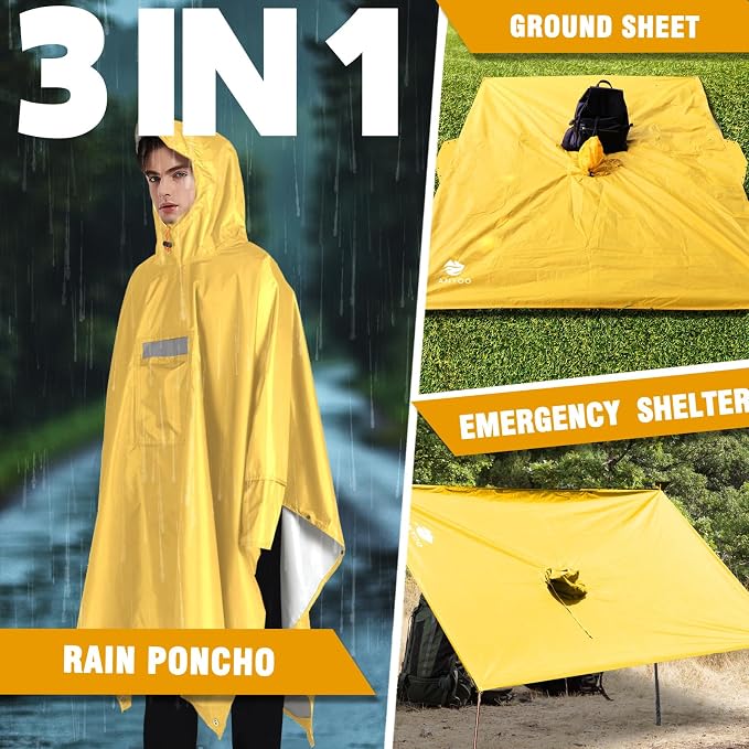 ANYOO Hooded Rain Poncho for Adults Waterproof Lightweight Rain Coat for Men - Image 7