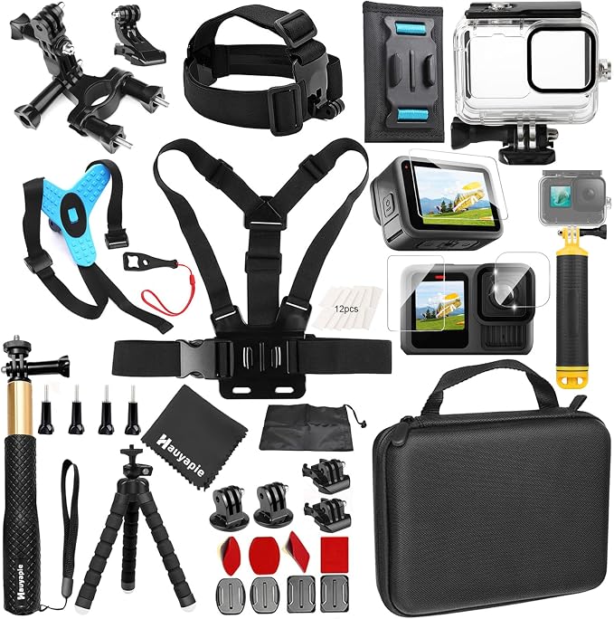 Accessories Kit for Go Pro 13 12 11 10 9 Black, 60M Waterproof Case Chest Mount by Unknown