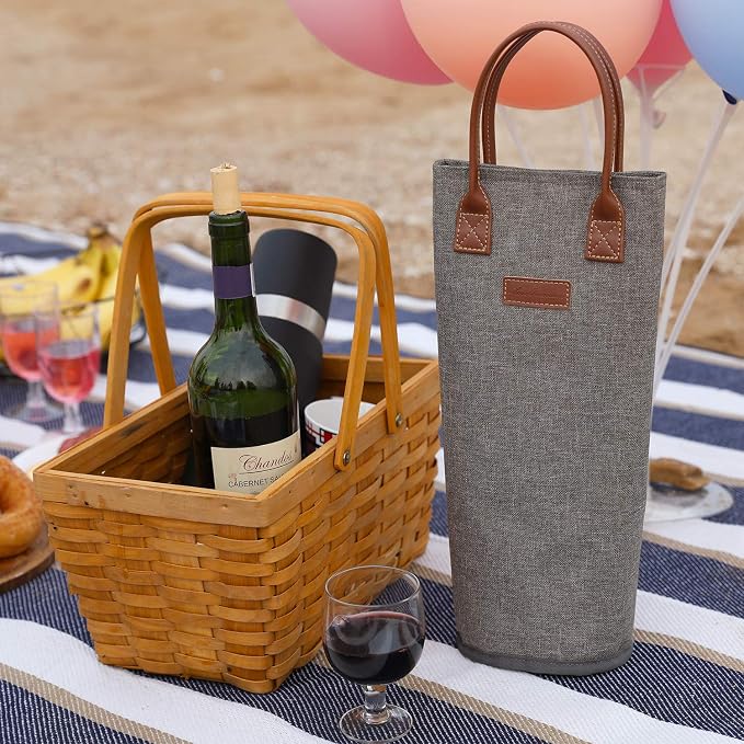 Zormy Single Bottle Insulated Wine Tote, Brushed Khaki Padded Cooler - Image 8