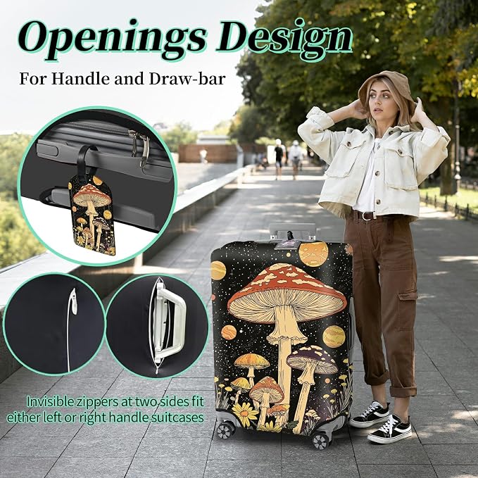 Luggage Cover + Tag, Mushrooms Travel Suitcase Protector - Image 4