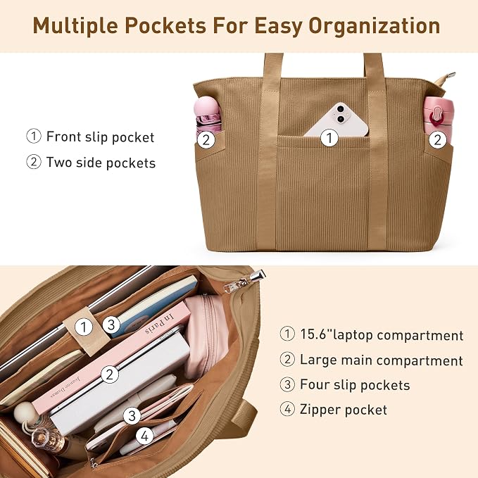 Tote Bag for Women with Zipper, Travel Tote Bags with Compartments Large - Image 8