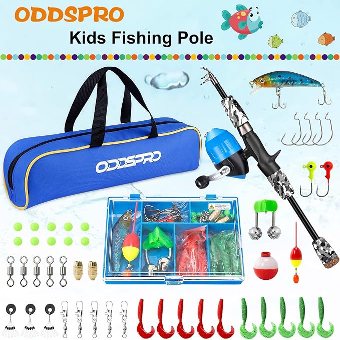 ODDSPRO Kids Fishing Pole Pink, Portable Telescopic Fishing Rod and Reel Combo - Image 2