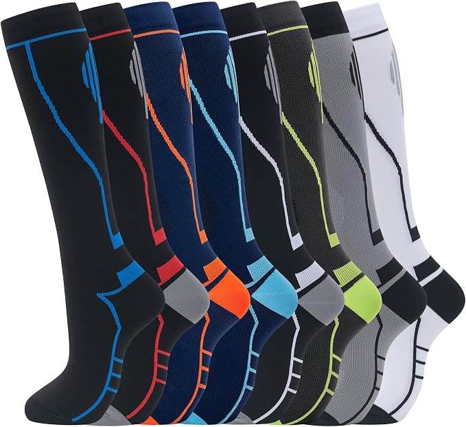 Compression Socks for Women Men Circulation Knee High 8 Pairs for Nurses by HELLOMOMOYA