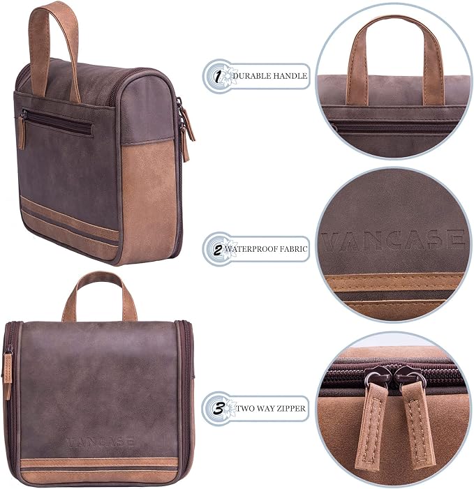 Hanging Toiletry Bag for Men VANCASE Vintage Leather Shaving Dopp Kit Medium - Image 5