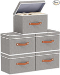 Collapsible Storage Bins with Lids, 5 Pack Linen Foldable Cloth Baskets by YheenLf