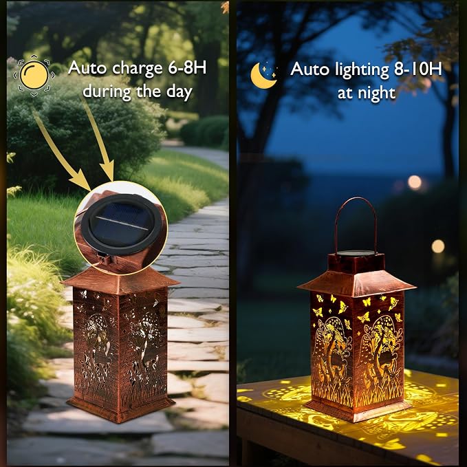 Homemory Mushroom Solar Lanterns Waterproof, Metal Hanging Hollowed-Out Metal - Image 5