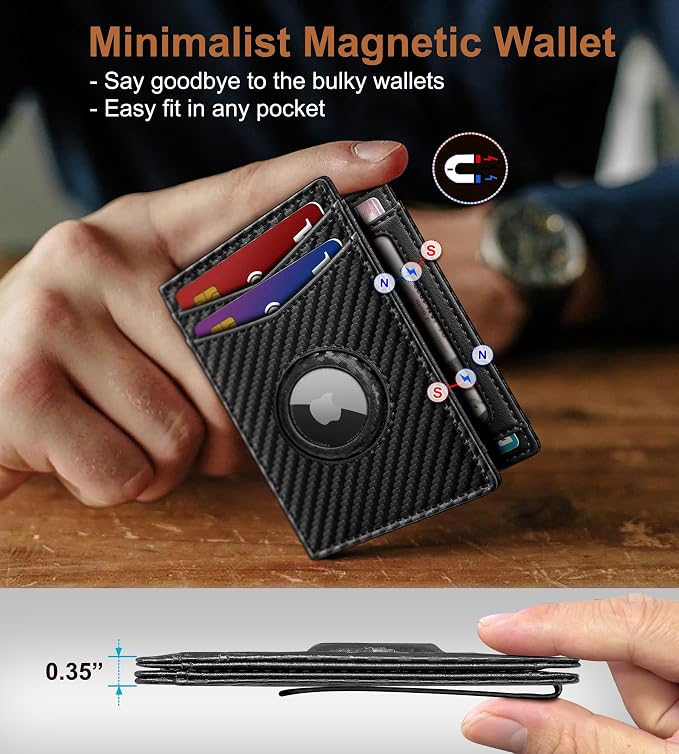 Airtag Wallet for Men- with Money Clip Gift Boxed, Magnetic Closure Slim - Image 4