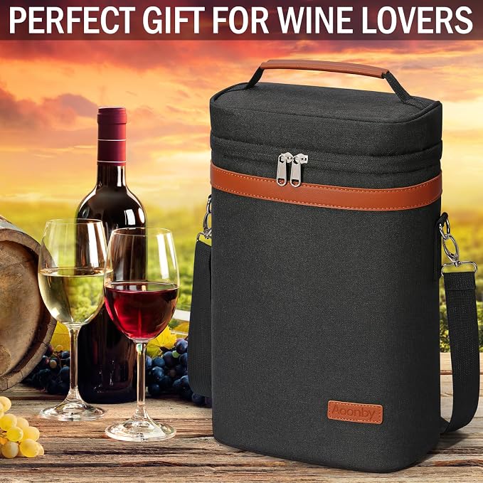2 Bottle Wine Bag Wine Cooler Carrier Wine Gift Tote Bag, Leakproof & Insulated - Image 5