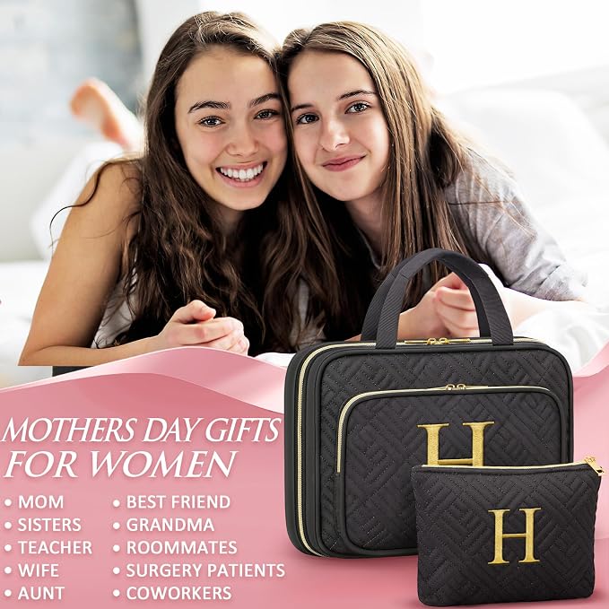 Gifts for Women, Initial Toiletry Makeup Bag Hanging Cosmetic Organizer - Image 7