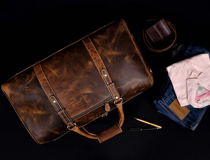 Leather Duffel Bag for Men & Women Travel, Gym Bag - Image 4
