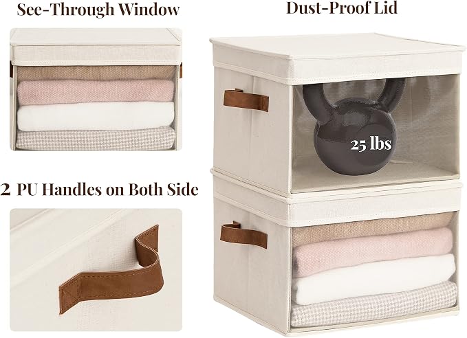 StorageWorks Storage Bins with Lid and Clear Window, Fabric Storage Boxes with - Image 3