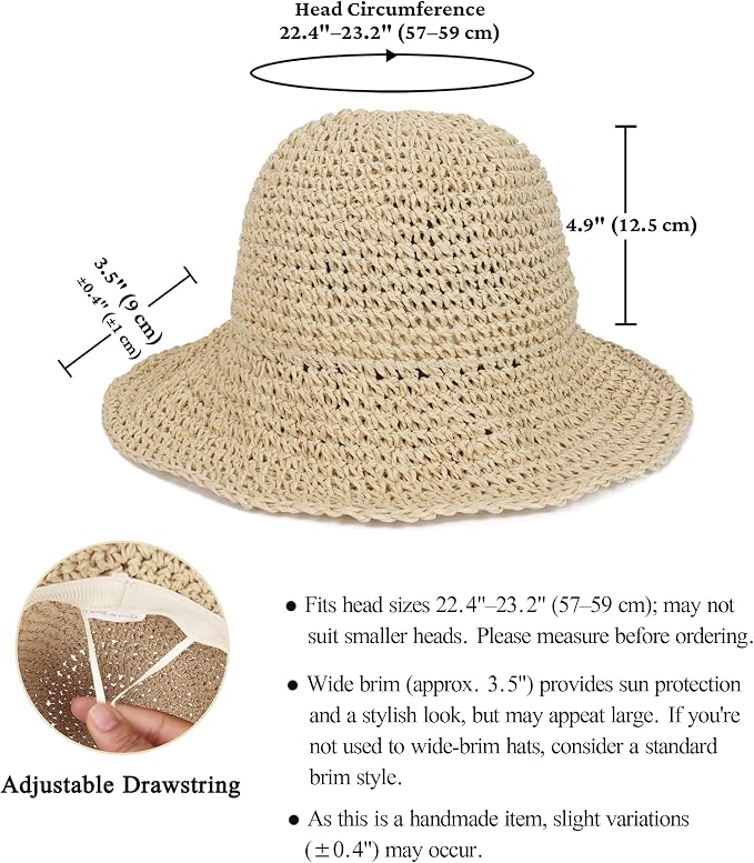 Womens Wide Brim Straw Sun Hat Foldable Floppy Crochet Beach Hat - Image 6