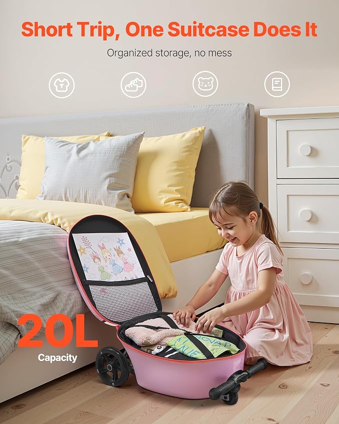 VEVOR Ride-on Luggage, 20 L Capacity, 20 Inches Kids Scooter Suitcase - Image 6